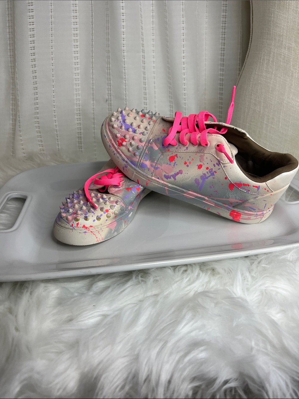 Womens Studded Paint-Splash Sneakers - Pink